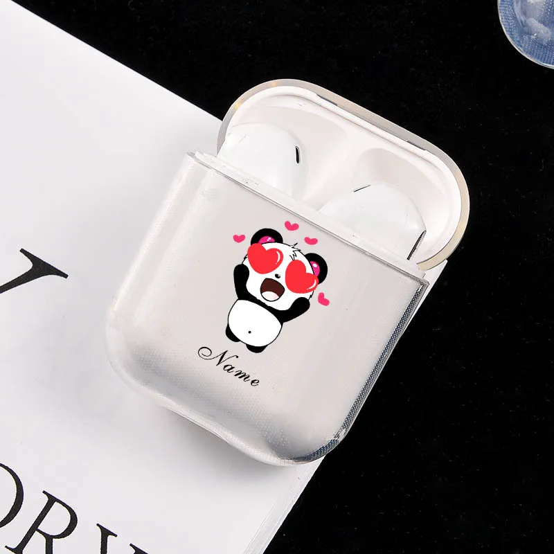 Прозрачные чехлы для Airpods Cute panda Custom Name прозрачные мягкие чехлы для AirPods Чехлы Защитные беспроводные наушники чехол