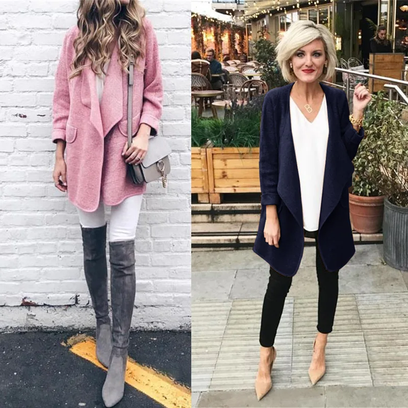 Женское пальто женские шерстяные кардиганы длинный рукав отложной воротник