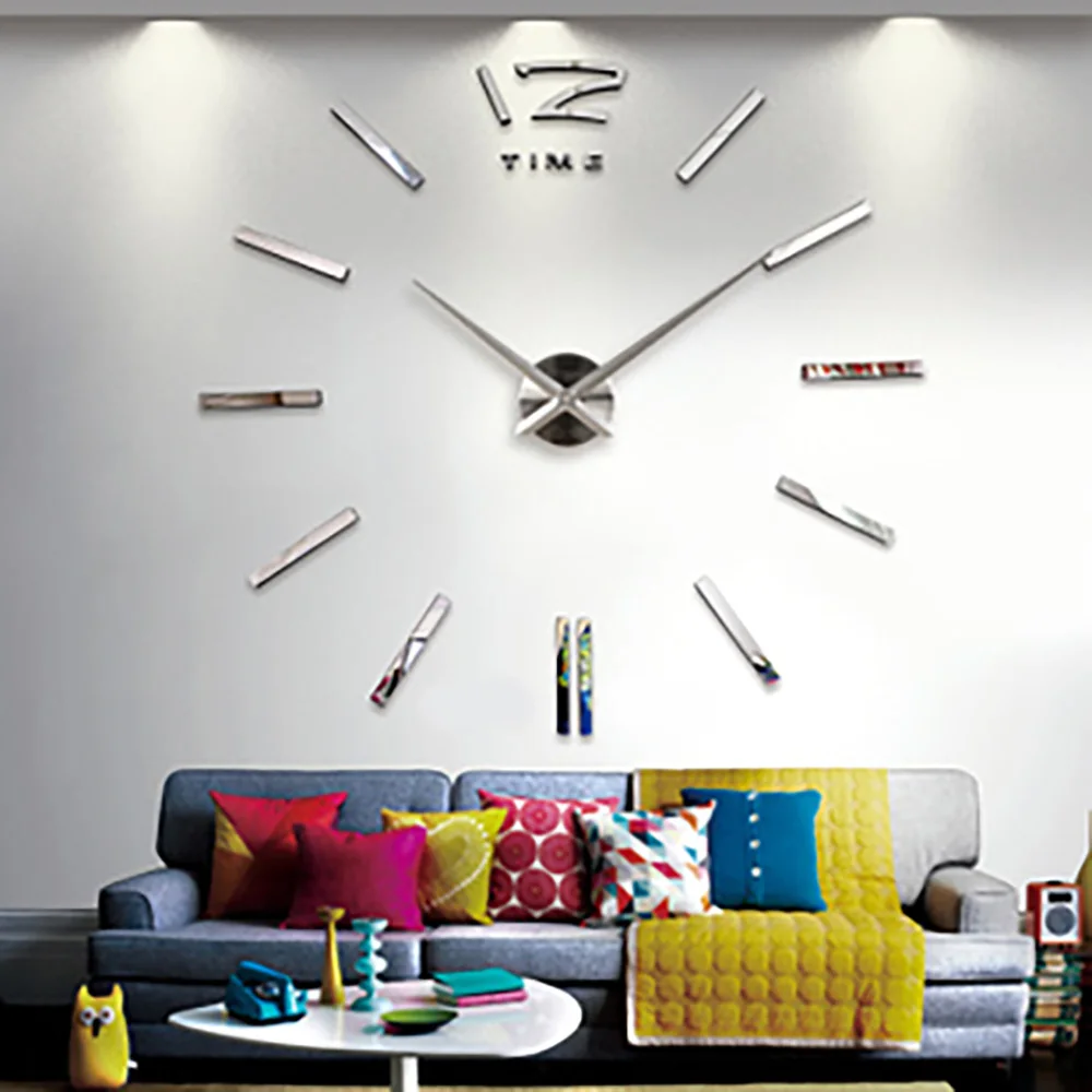 Reloj de pared grande 3D, pegatina de espejo rápido, bricolaje, decoración para el hogar, luminosos, de cuarzo, grande, 5