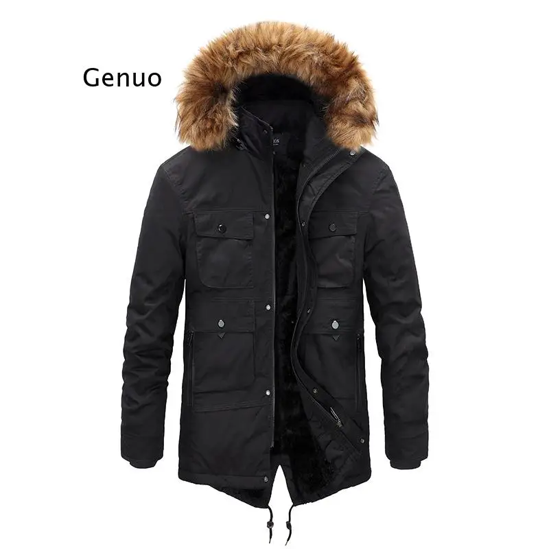 Winter Jackets Men Fur Collar Hooded Thick Warm Cotton Outwear Man Solid Parka Coats Windbreaker Parkas Male Zipper Jacket Coats