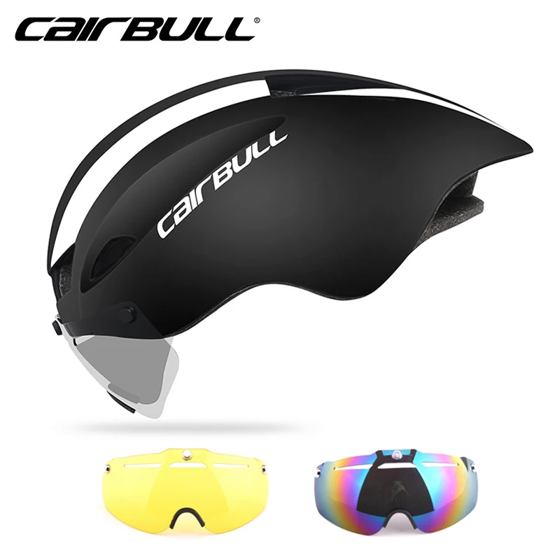 black-white 2 Cairbull велосипедный шлем Aero TT Racing road MTB велосипедный шлем с магнитными очками пневматический велосипедный шлем Casco Con Gafas 3 объектива - Цвет: black-white 2
