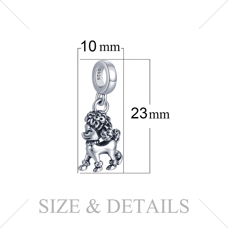 JewelryPalace 925 Sterling Silver Dog Lover Poodle Pendant Silver poodle charm charm bracelets for women Not Include A Chainb