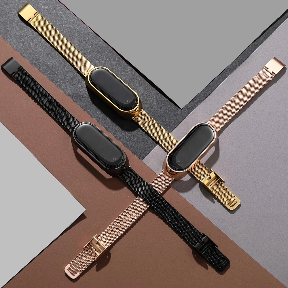 Металлический ремешок для Xiaomi Mi Band 3 4 5 металлический браслет часов Miband сменный с