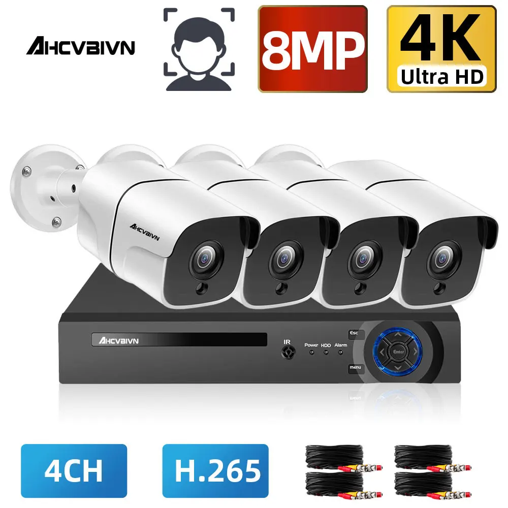 

Система видеонаблюдения H.265, 4-канальная цилиндрическая камера с функцией обнаружения движения, 8 Мп, ИК, ночное видение, внутри/снаружи, совм...