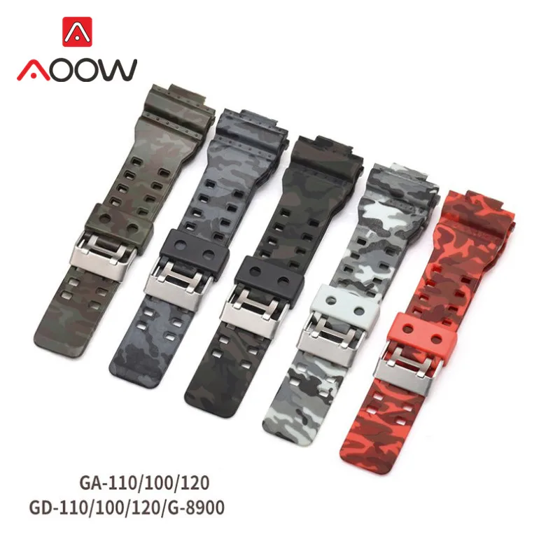 16mm Silicone Watchband for Casio G-Shock GA-110 GA-100 GA-120 Camouflage Rubber Waterproof Men Watch Band Strap for G Shock