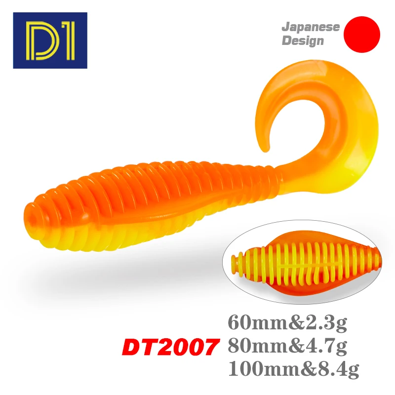 

D1 Fishing Soft Lures 60mm/80mm/100mm Silicone Bait Wobblers Leurre Seawater Swimbait Soft Plastic Grub Bass Fishing Tackle
