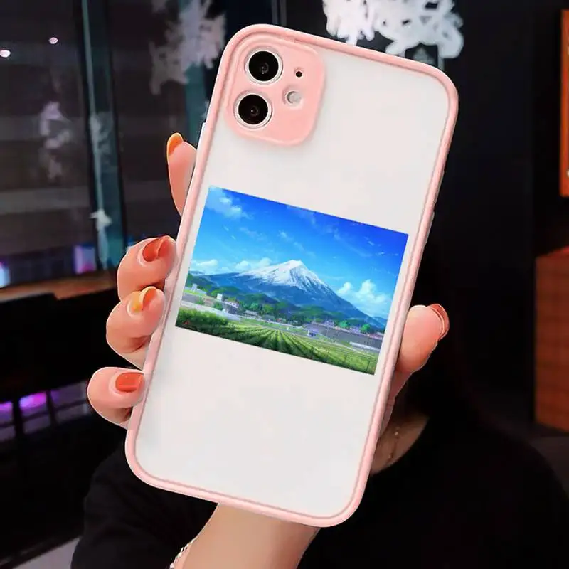 

Mount Fuji Art Painting Phone Case For iPhone 12 11 Mini Pro XR XS Max 7 8 Plus X Matte transparent Pink Back Cover