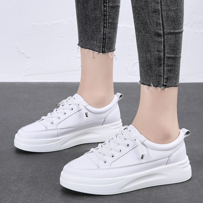 

Women's White Sneakers Women Low-Heel Waterproof Platform Ladies Lace-Up Fashion White Shoes Zapatos De Mujer Zapatos Size 34-40