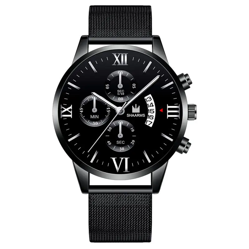 Black Silver SHAARMS наручные часы Мужские Роскошные Брендовые повседневные кварцевые часы мужские спортивные часы ультра тонкие мужские часы Relogio Masculino дропшиппинг - Цвет: Black Silver