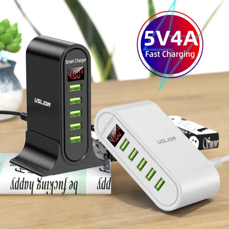 

Быстрое зарядное устройство с 5 USB-портами и светодиодным дисплеем, станция для зарядки с несколькими USB-портами, Настольная настенная домаш...