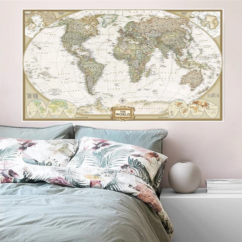 

Large Physical Map of The World Politics In The Past 2007 Non-woven Vintage Poster World Map for Education School Office Decor