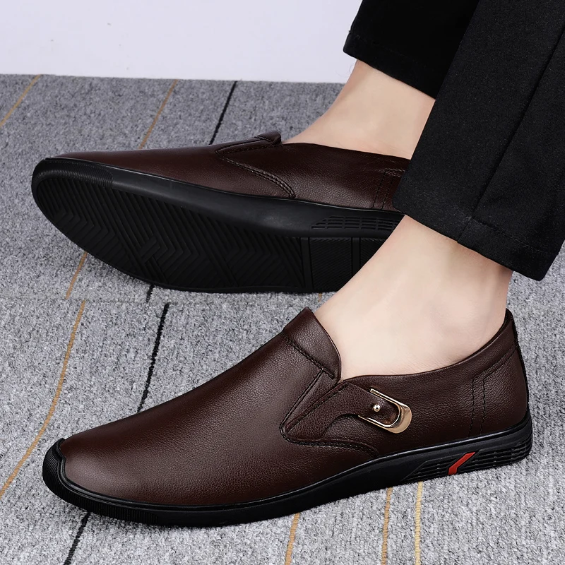 

Man Shoes Genuine Leather 2021 Spring Summer Men's Loafers Casual Shoe Leisure Flats Slip on Moccasins Soft Comfortable New