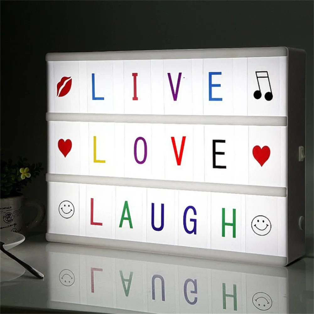 

A4 LED Combination Night Light Box Lamp DIY Black/Colorful Letters Cards USB AA Battery Cinema Lightbox White Pink