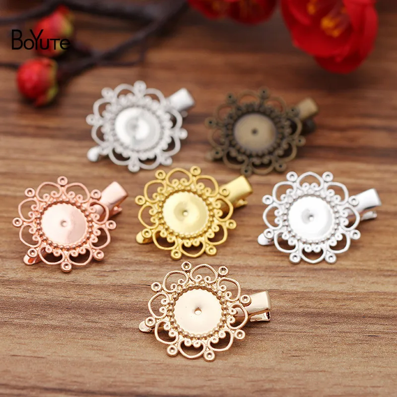 

BoYuTe (20 Pieces/Lot) 28MM Metal Brass Filigree Flower Hairpin Base Diy Hair Jewelry Accessories