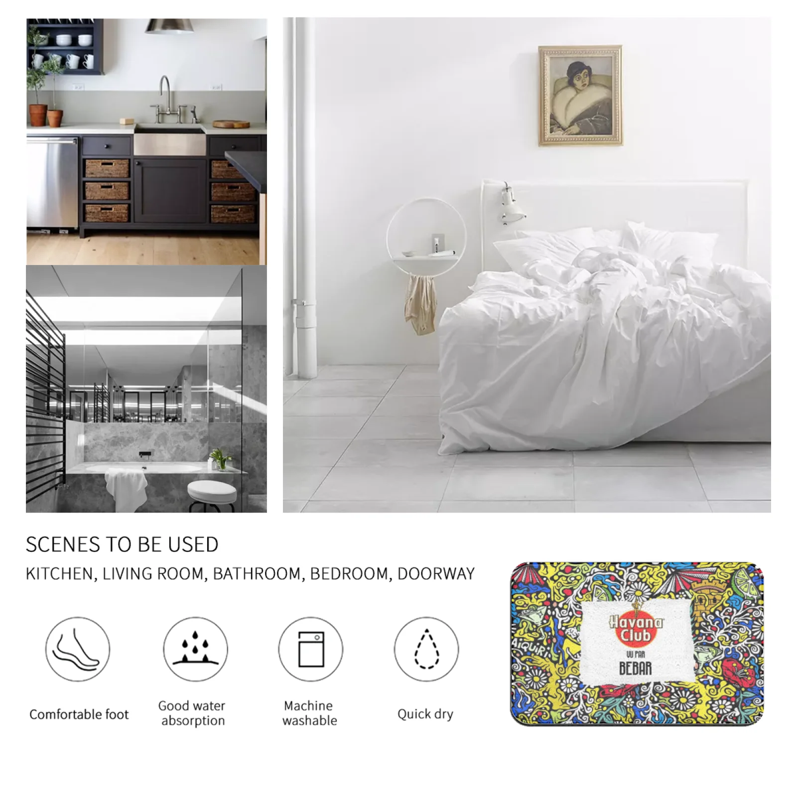 

HavanaClub Pattern Floor Mats, Porch Kitchen Door Mat, Matte Non-slip, Odorless And Durable_hwndp03