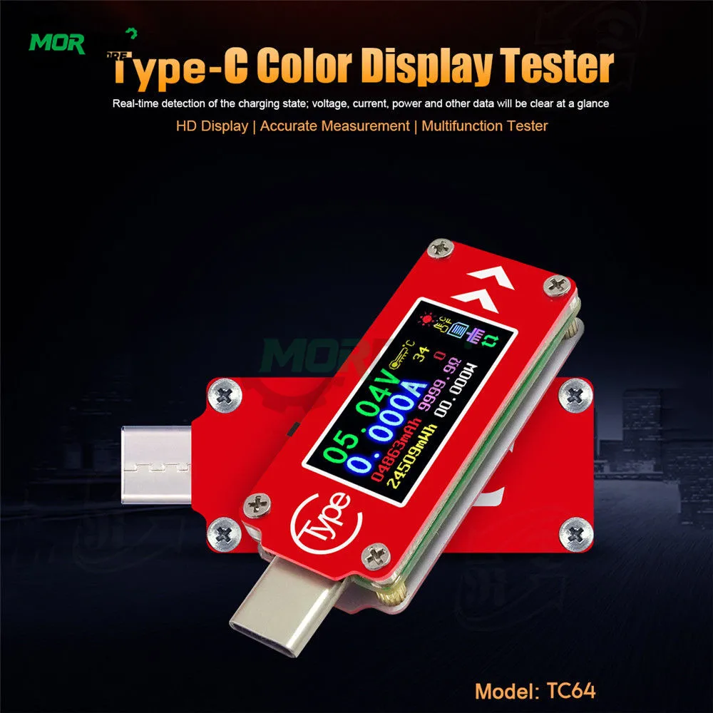 Цветной USB-вольтметр-Амперметр TC64 Type-C с ЖК-дисплеем измеритель напряжения тока