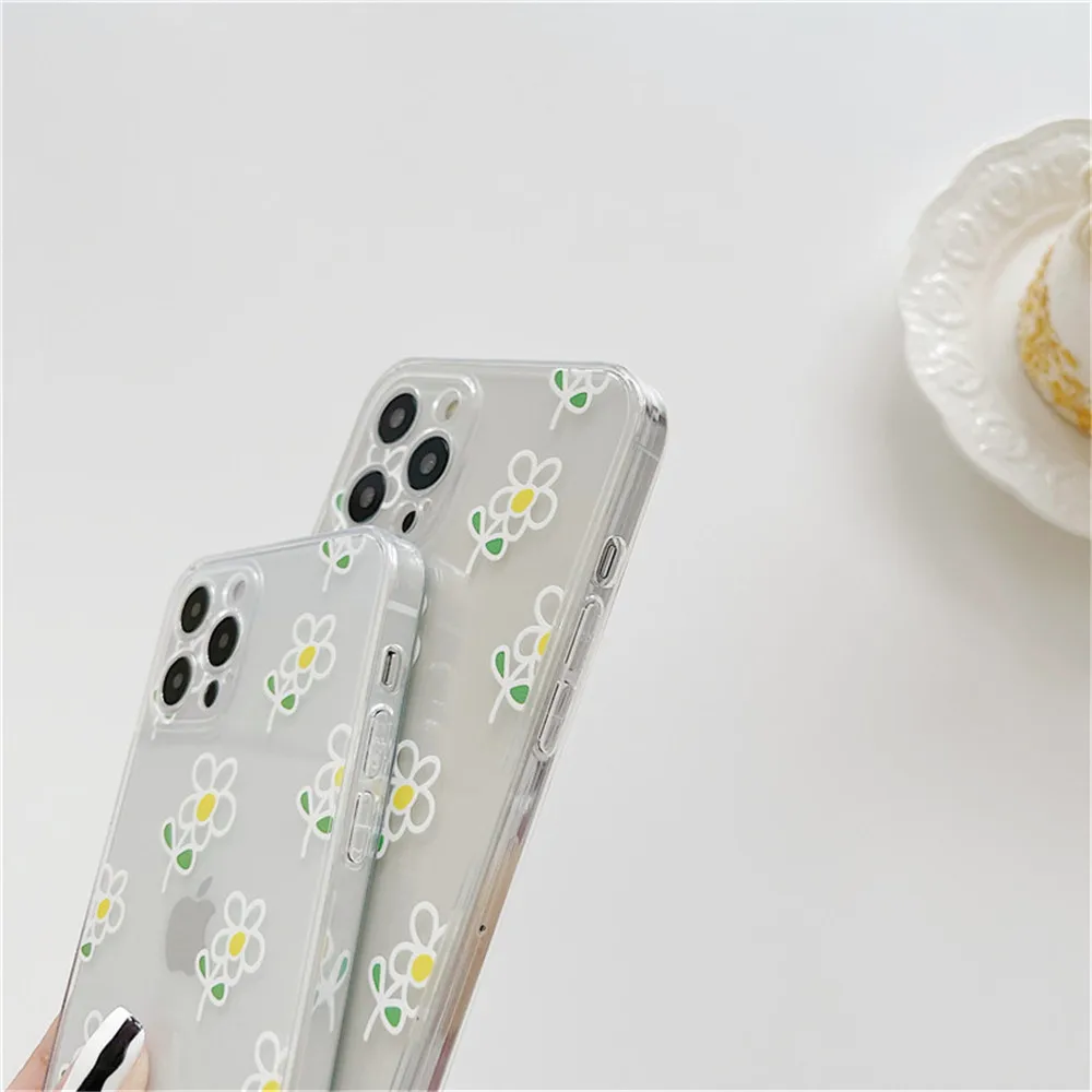 

Fashion Clear Camera Protecte Flower Summer Phone Case For iPhone 12 11 Pro Max Mini XS X XR 7 8 Plus SE2020 Line Painting Cover