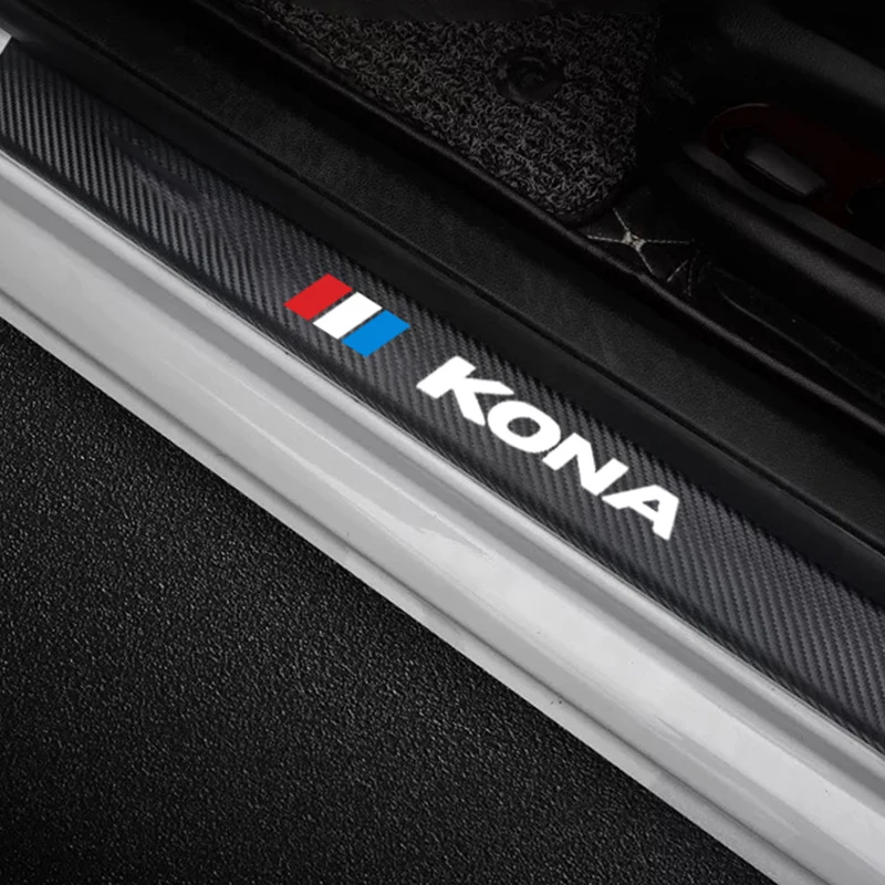 

4pcs Carbon Fiber Door Sill Protector Leather Vinyl Stickers For Hyundai kona 2012 2020 2018 2019 Car Accessories