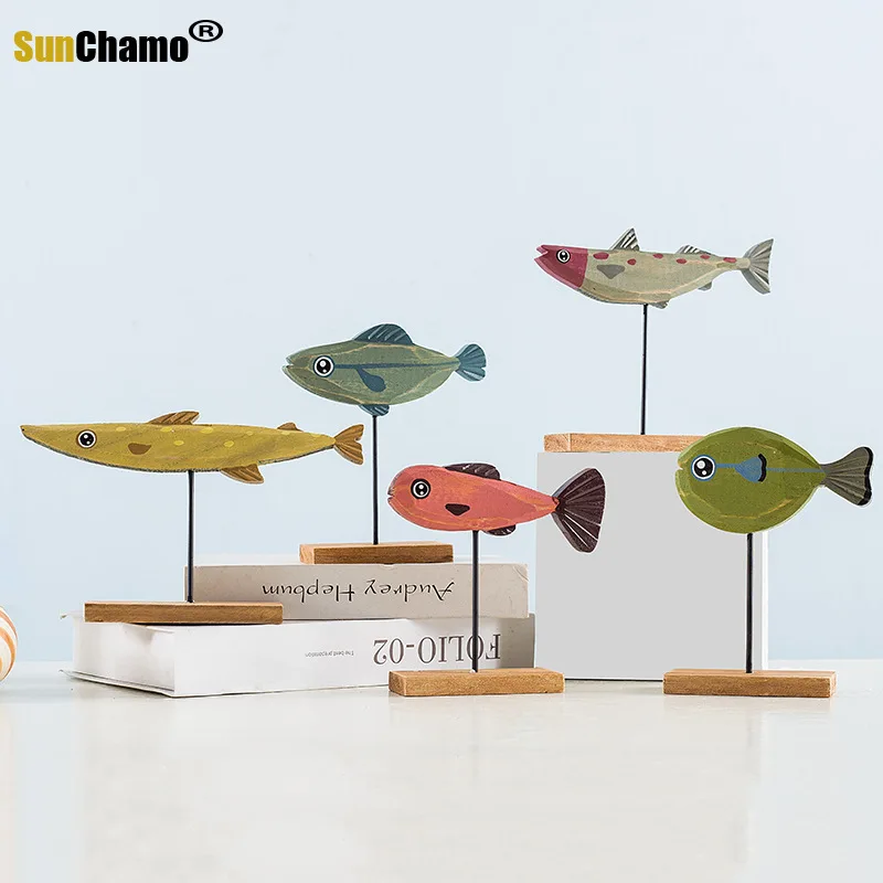 

Sunchamo восхитительная Изысканная стабильная мультяшная Рыба Скульптура цветная деревянная Милая настольная подставка для гостиной подарки