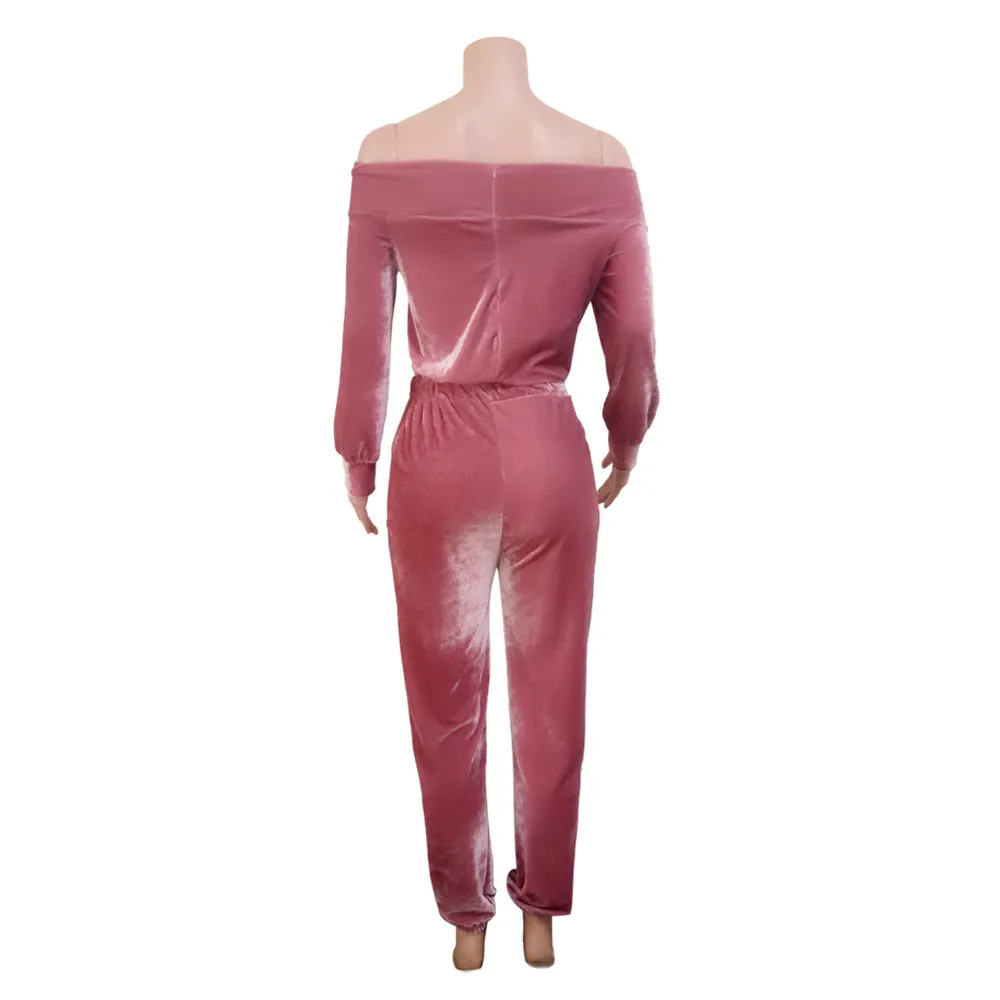 Jumpsuit Women Summer Fashion Sexy Bodysuit Off Shoulder Shiny Velvet Long Rompers Overalls Combinaison Femme Kombinezon | Женская