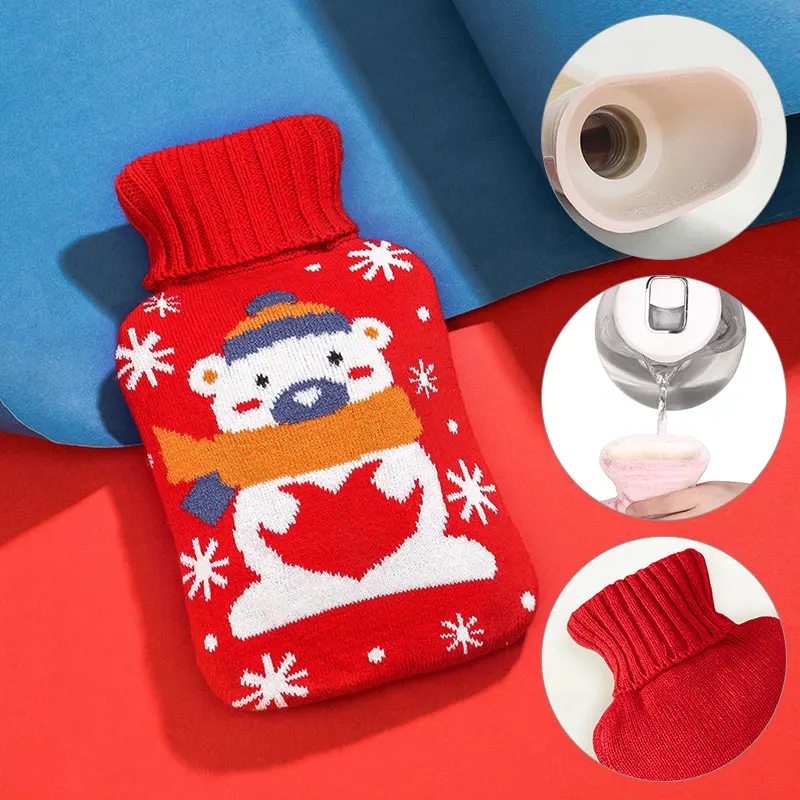 

Новое поступление, бутылка для горячей воды объемом 2 л, Рождественский мультяшный вязаный чехол, контейнер для горячей воды с красными узор...