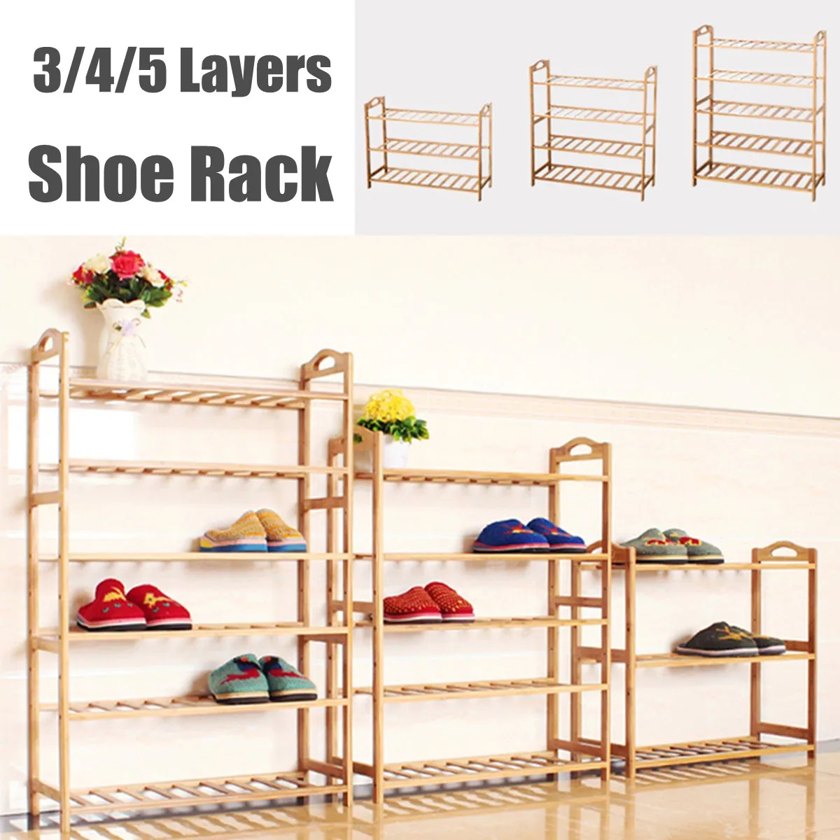 

Bamboo Storage Shoe Rack Hallway Cabinet Organizer Holder 3/4/5 Layer Assemble Shoes Shelf Home Living Room Furniture Shoe Racks