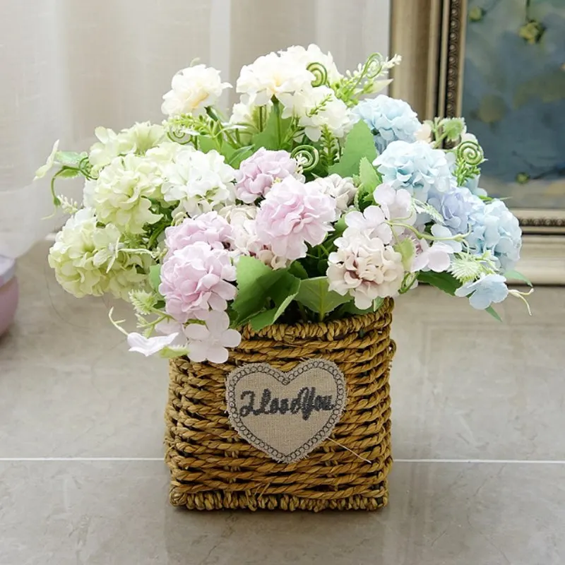 9 глав искусственные цветы гортензии мяч бутонов шелковые DIY домашний декор