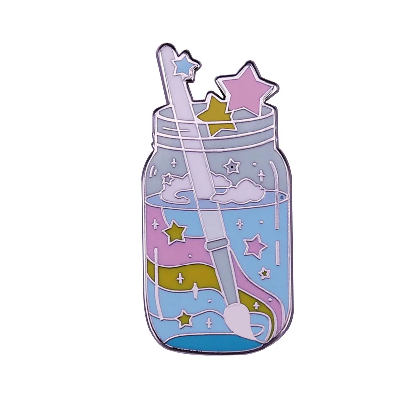 

Pastel Art Bottle Hard Enamel Pins Magic starry sky Watercolor Jar Brooch Lapel Pin Metal Badge Accessories Jewelry Gifts 2021