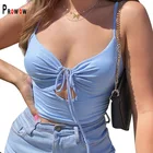 Prowow сексуальные женские топы на бретельках, 2021 Новое летнее платье с вырезом на спинке для верхняя одежда для женщин; Ровный Цвет короткие Стиль женской одежды