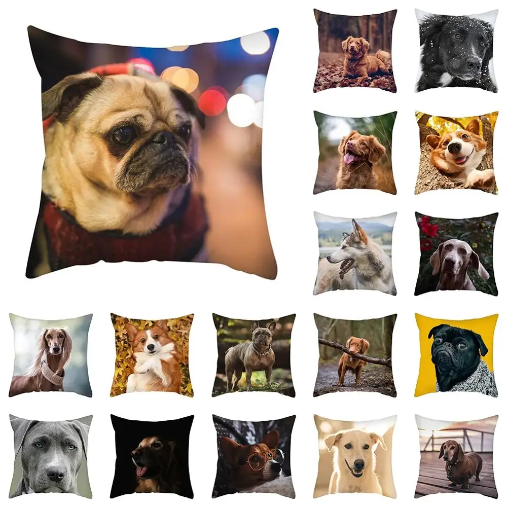 

45*45 cm Cute Dogs Pattern Pillow Case Sofa Living Room Bedroom Seat Soft Cushion Cover Home Decorative Pillowcase