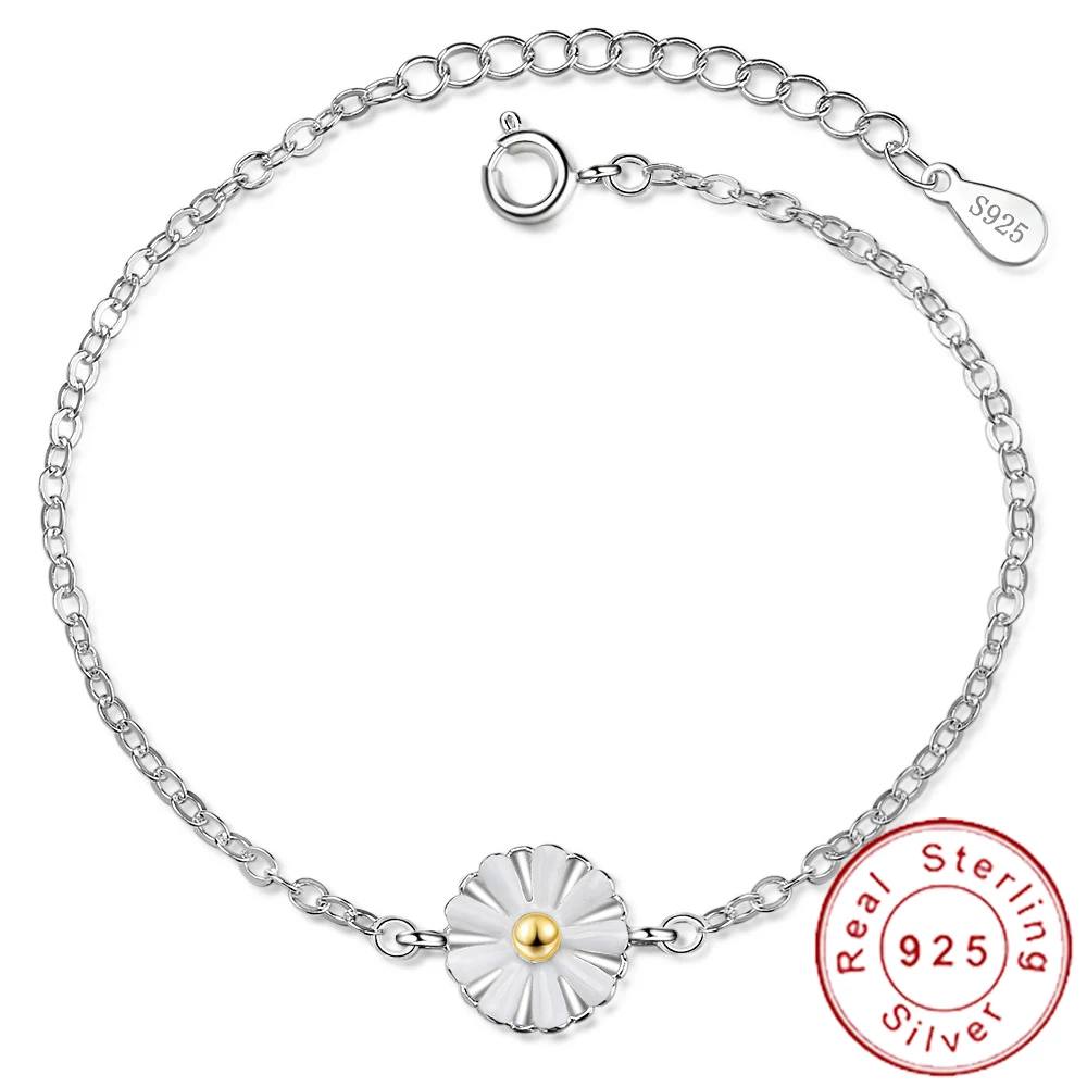 Корейский простой 925 пробы серебряный ромашка браслет Femme Argent изящный Braslet