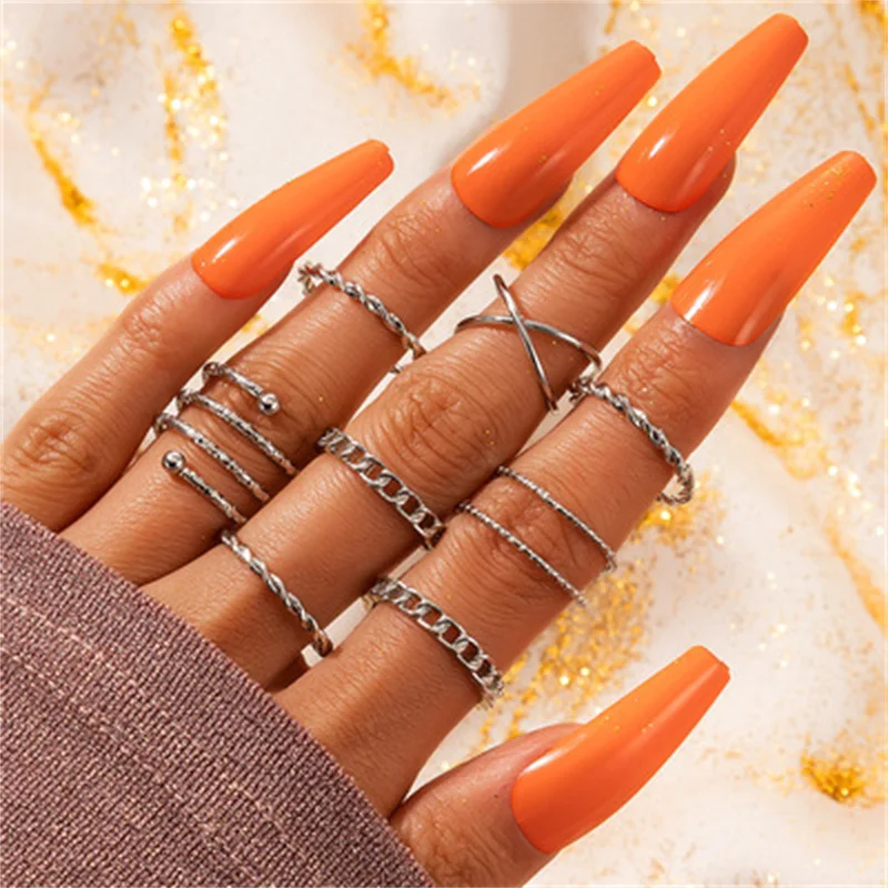 

8Pcs Cross Pattern Rings Combo Trendy Metal Alloy Joint Rings Set For Women Retro Jewelry Accessories