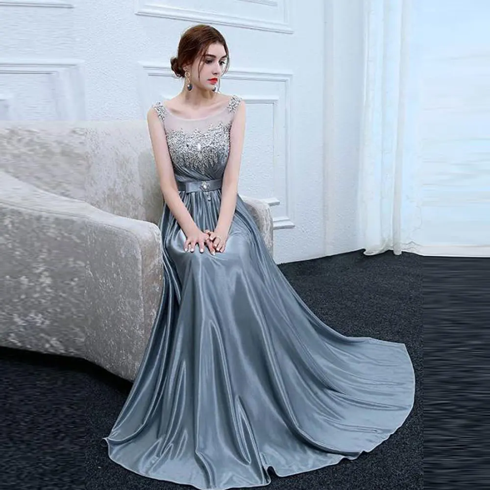 

A-line Jewel Anke length Applique Beading Bowknot\Bow Sleeveless Banbage Zipper Evening Dresses high quality Fashion
