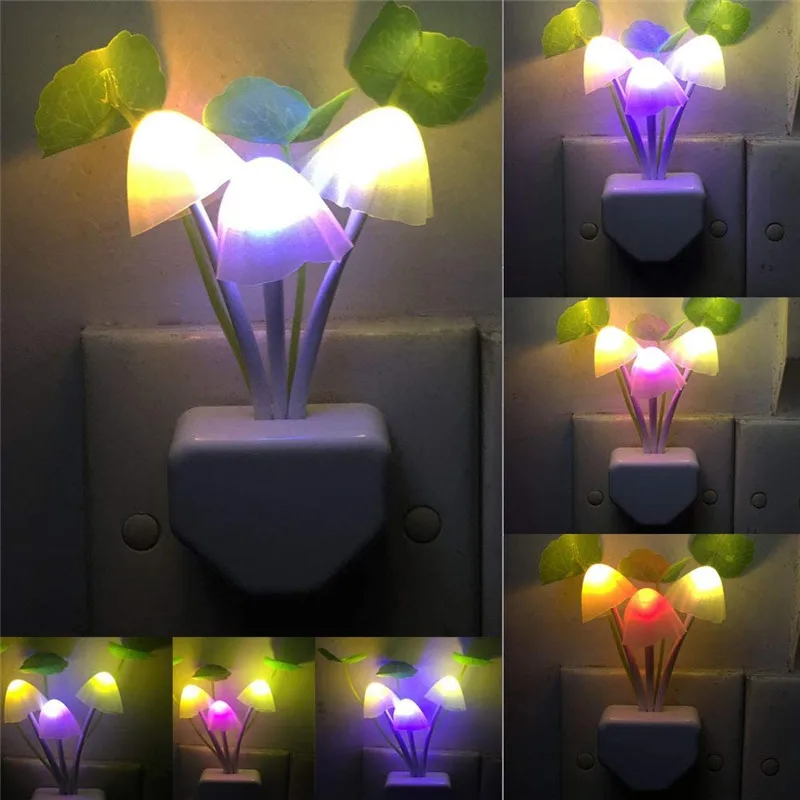 

Night Lamp Light sensor Mushroom Fungus Novelty Light EU & US Plug Sensor 90V-220V 3 LED Colorful Mushroom Lamp Led Night Lights