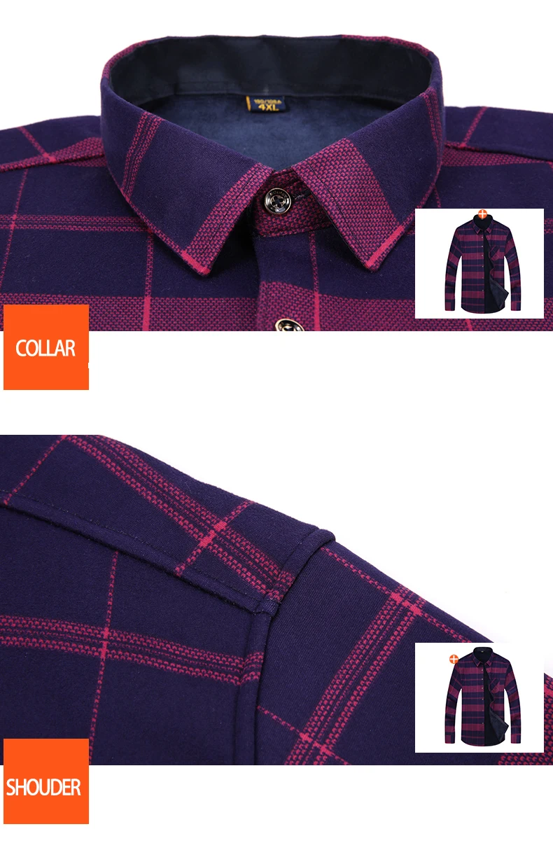 Aoliwen 2019 NEW Winter warm shirt men plus velvet thick double Print plaid stretch clothes Flannel wool | Мужская одежда