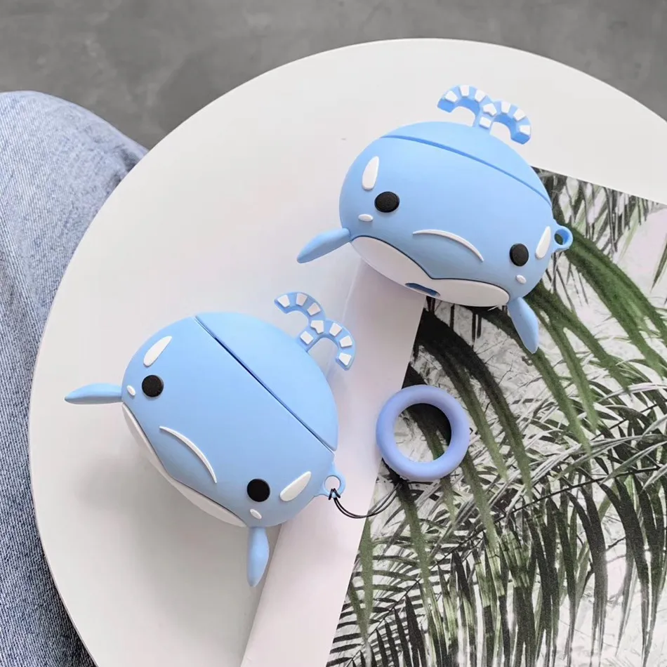 3D Dolphin Earphone Case For Airpods 2 Silicone Whale Cover for Earpods Headphone Hedgehog Ring Strap | Электроника