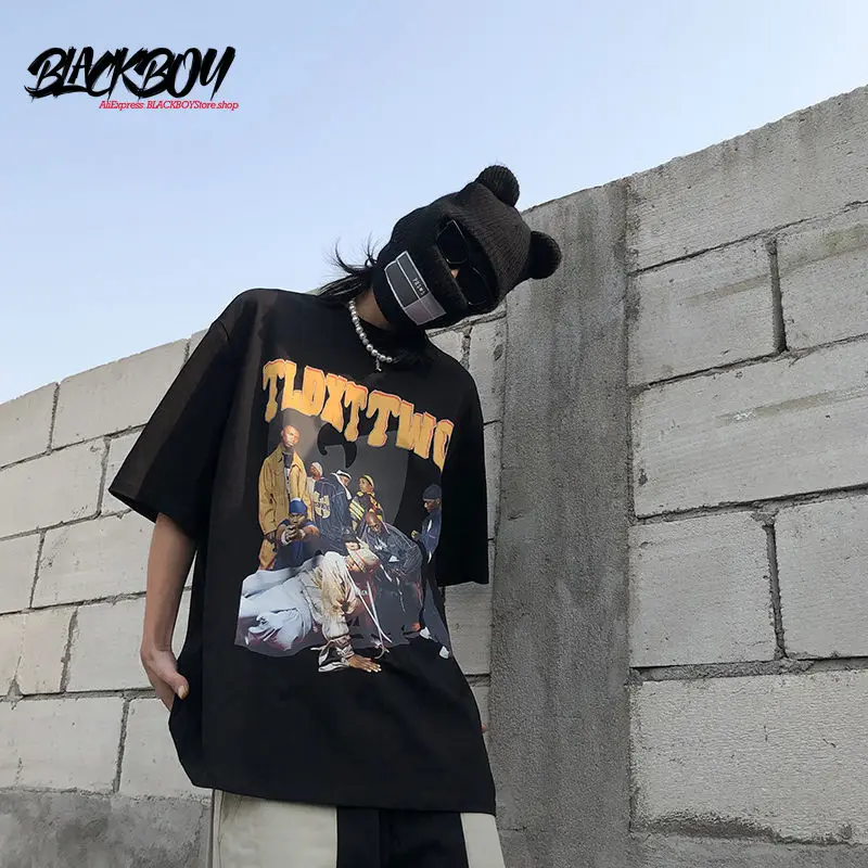 

BLACKBOY 2021 summer new Korean version ins large size loose-fitting short-sleeved t-shirt men's and women's tops students retro