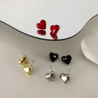 u magical ins fashion enamel black red gold silver color metallic stud earring for women textured smooth earring jewellery