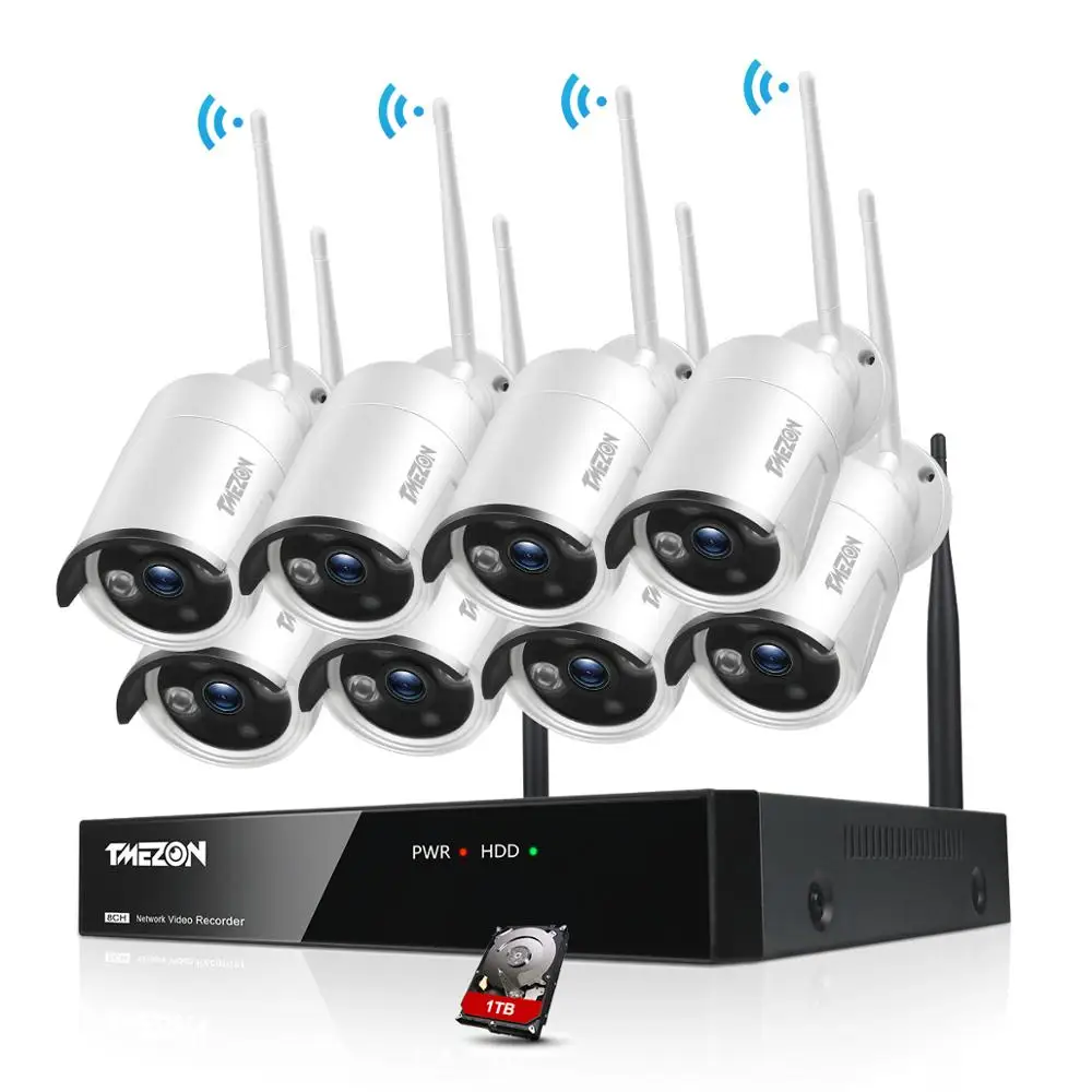 

TMEZON 8CH CCTV беспроводной сетевой видеорегистратор 8 шт. 1080P ИК водонепроницаемый наружный датчик движения WIFI IP камера система видеонаблюдения