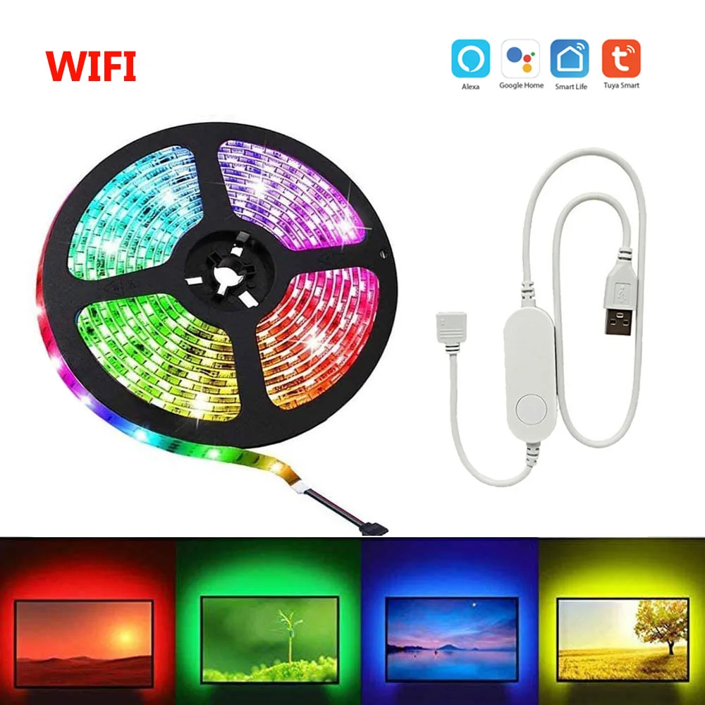 

Светодиодные RGB-ленты 5050SMD с приложением Smart Life, подсветильник ка для телевизора, гибсветильник ночная лампа с голосовым управлением, 1 м, 2 м, 3...