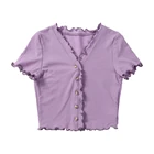 2020 Сексуальная женская футболка, однотонная Базовая рубашка с V-образным вырезом и коротким рукавом, Женский кроп-топ (синийрозовый, sML)