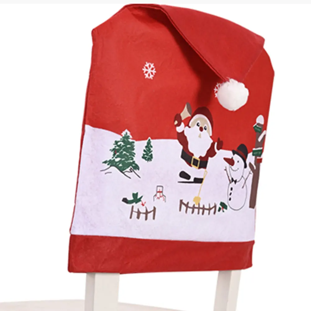 

Рождественские чехлы на стулья, милые чехлы на спинки стула с Санта-Клаусом, снеговиком, снежинкой, обеденные Чехлы для украшения вечерние
