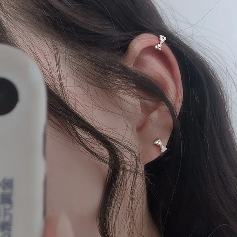 

925 Sterling Silver Crystal Bowknot Charm Piercing Stud Earring For Women Girls Jewelry Pendientes Accessories eh023