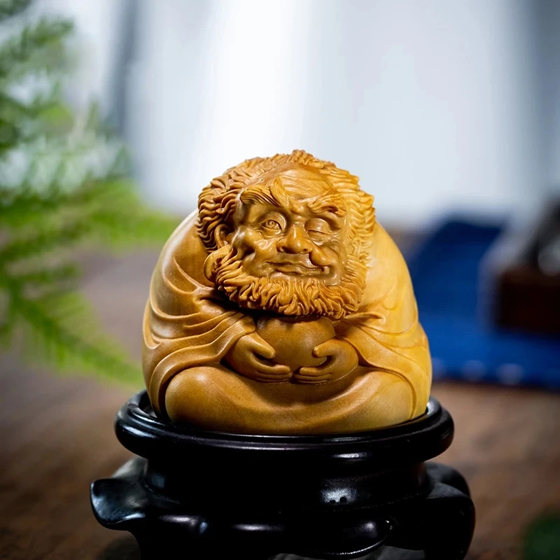 

6CM Cute Dharma Wood Statue Small People Figure Boxwood Damo Solid Wood Lucky Gift Home Decorations