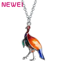 newei enamel alloy thanksgiving floral cute turkey chicken necklace pendant unique chain jewelry for women girl teen charm gift
