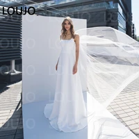 luojo simple elegant white a line satin bridal gowns square neck straps elegant wedding dress with brand vestido de novia
