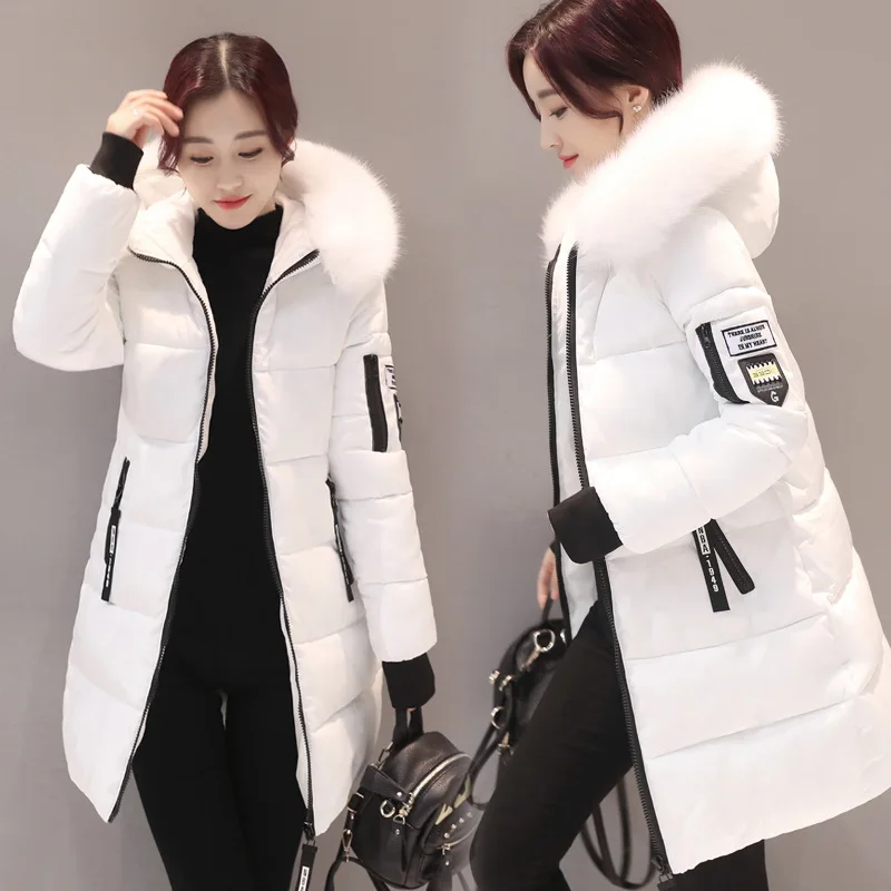 

2019 New Parka Womens Winter Coats Womans Long Cotton Casual Fur Hooded Jackets Warm Parkas Female Overcoat Coat Free shipping