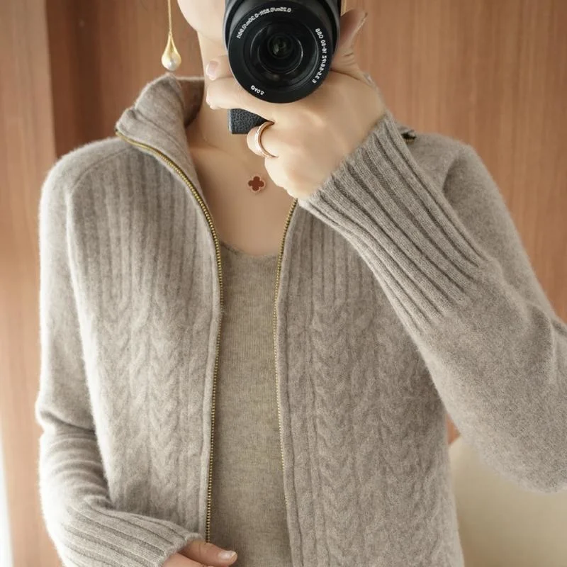 

Female Solid Color Warm Loose Casual Slim Stretch Knit Top Jacket Women's Basic Harajuku Knitted Sweater Jacket Zipper Cardigan