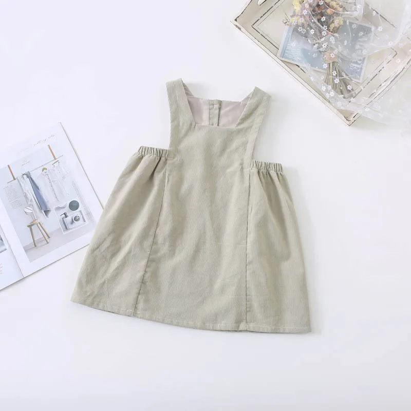 

Spring New Arrival korean style cotton pure color corduroy all-match casual suspender dress for fashion sweet baby girls