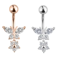 new fashion butterfly zircon belly piercing high quality surgical steel navel piercing belly button rings body jewelry